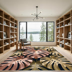 Rose Gold Metallic Monstera Tropical Leaves Rug