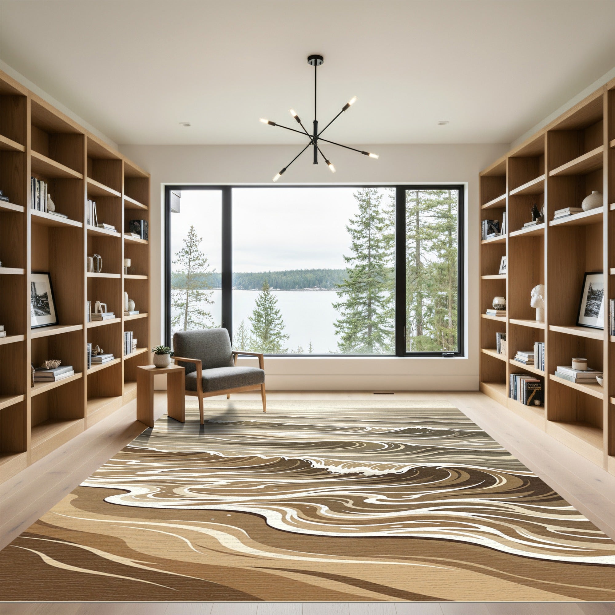 Sandy Brown Abstract Ocean Waves Rug