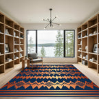 Copper Metallic Geometric Boho Diamond Navy Rug