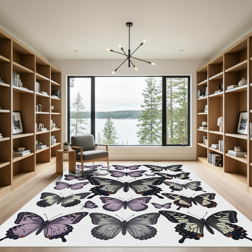 Whimsical Lavender Butterfly Garden Composition Rug