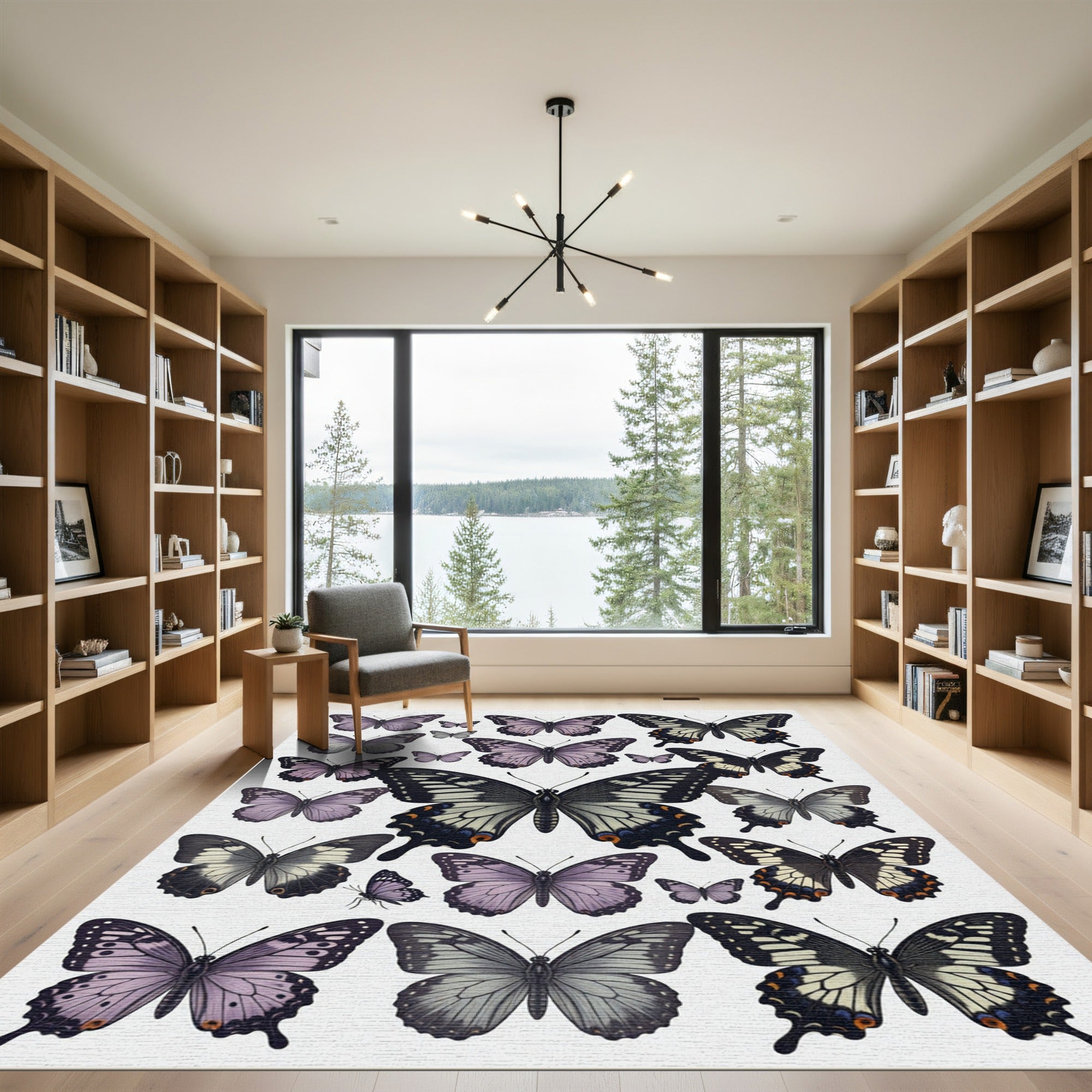 Whimsical Lavender Butterfly Garden Composition Rug