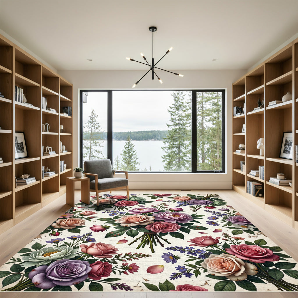 Romantic Pastel Rose Floral Bouquet Rug