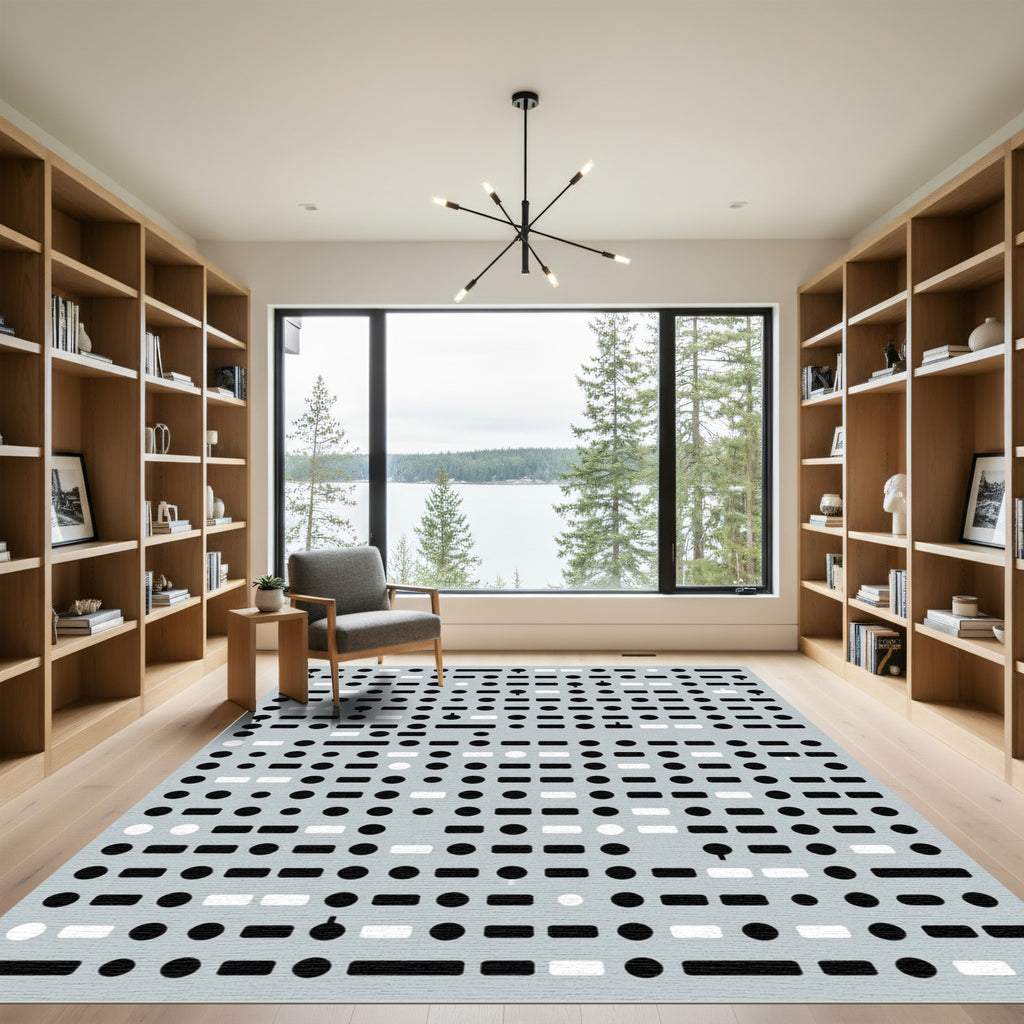 Monochrome Geometric Dot Dash Rug