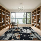 Distressed Monochrome Industrial Grunge Abstract Art Rug