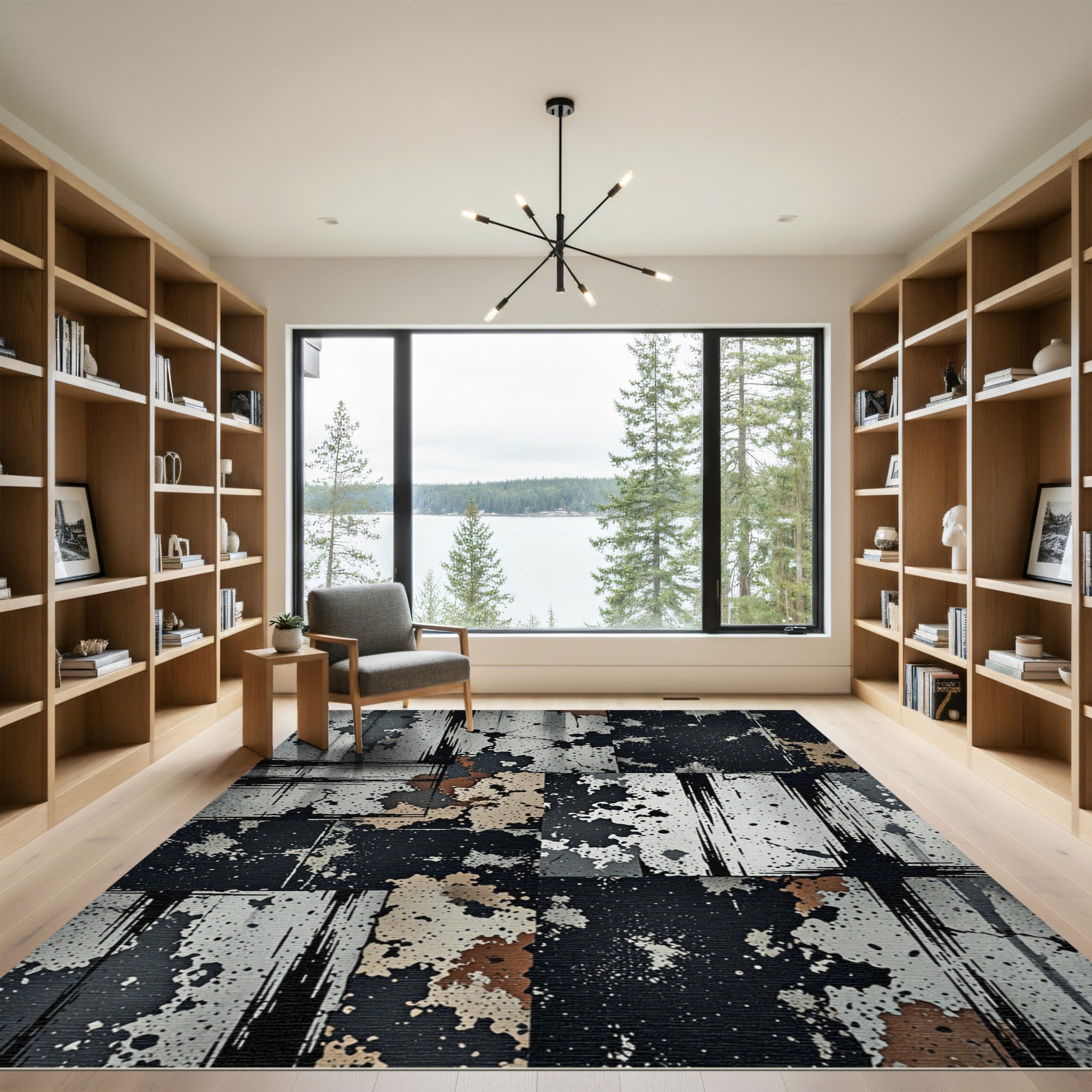 Distressed Monochrome Industrial Grunge Abstract Art Rug
