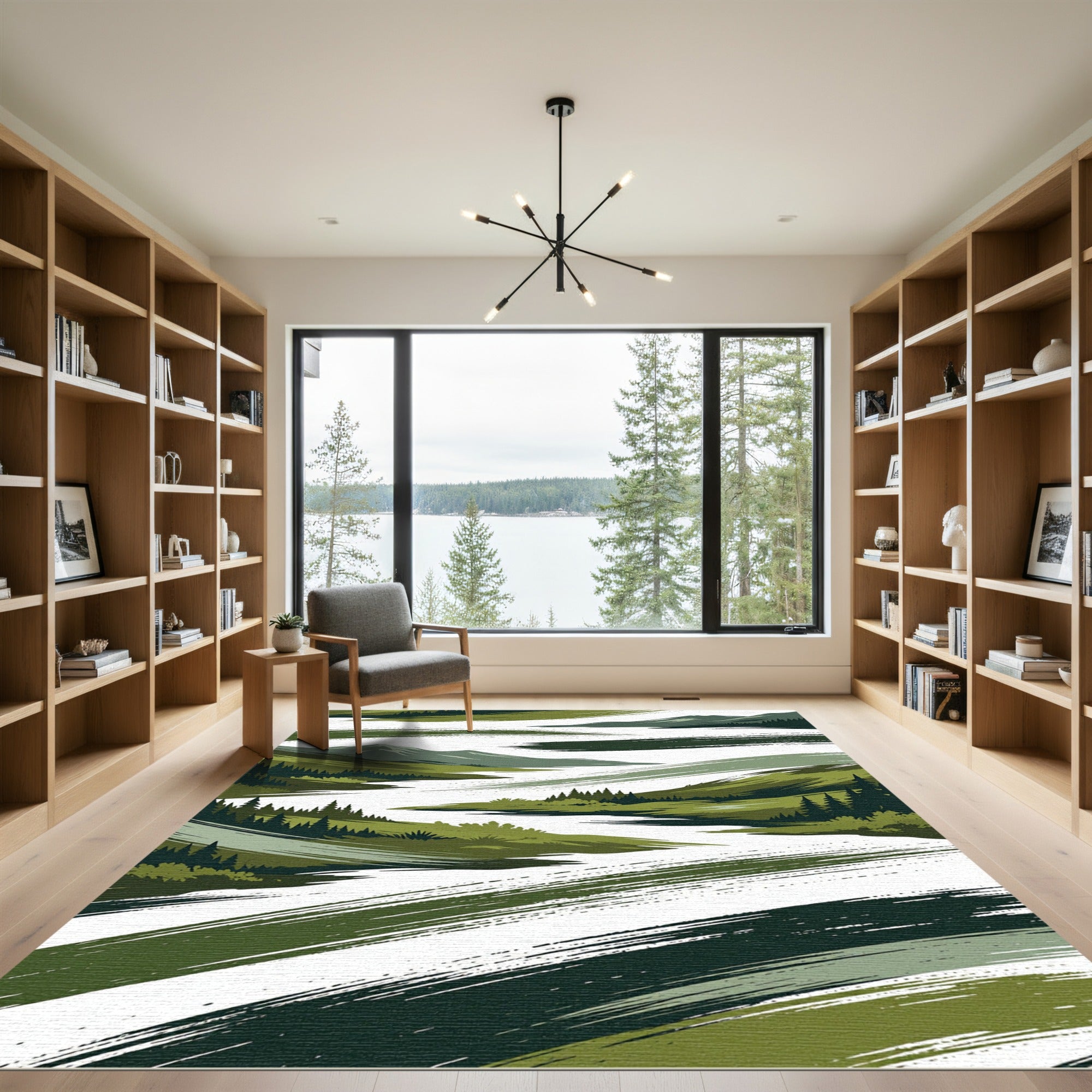 Earthy Green Alpine Mountain Valley Rug
