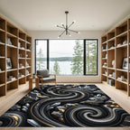 Dark Swirls Crystals Gold Rock Abstract Rug