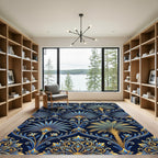 Ornate Gold and Blue Tropical Palm Rug
