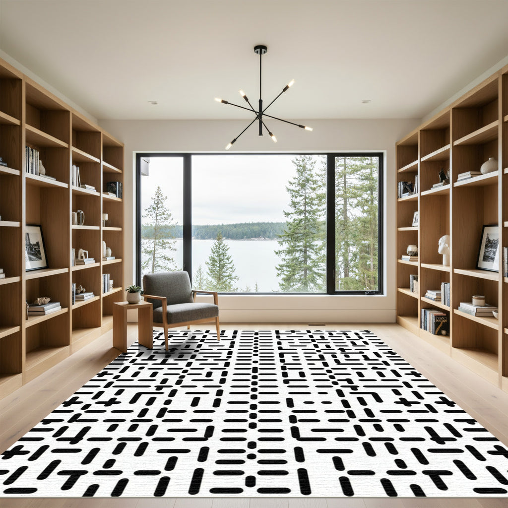 Monochrome Dash Maze Grid Rug