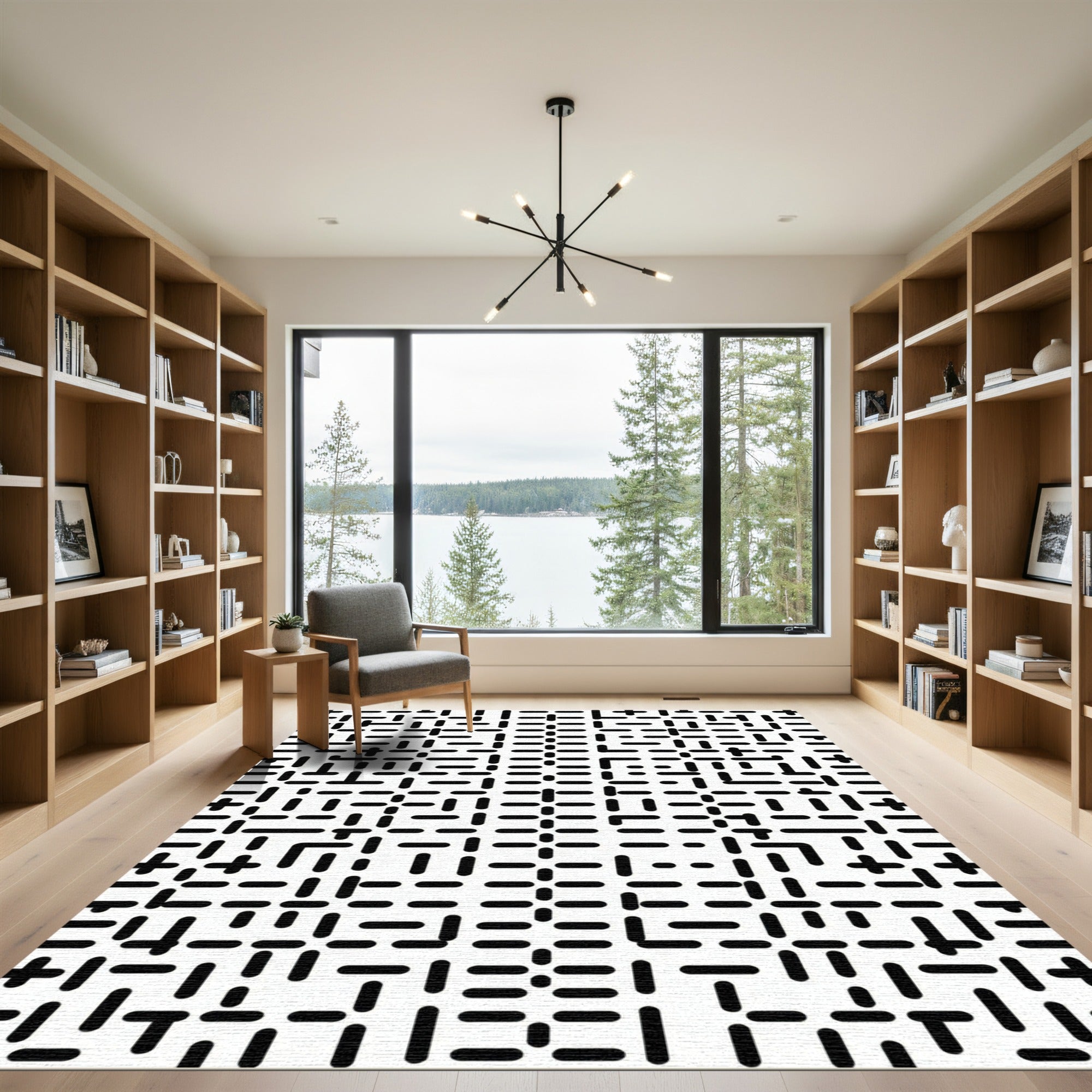 Monochrome Dash Maze Grid Rug