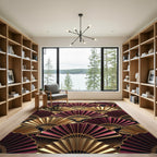 Art Deco Gold and Burgundy Fan Rug