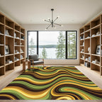 Golden Olive Abstract Wavy Swirl Rug