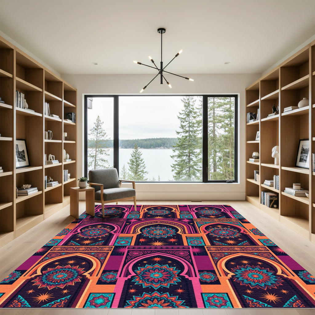 Vibrant Arch Mandala Geometric Medallion Rug