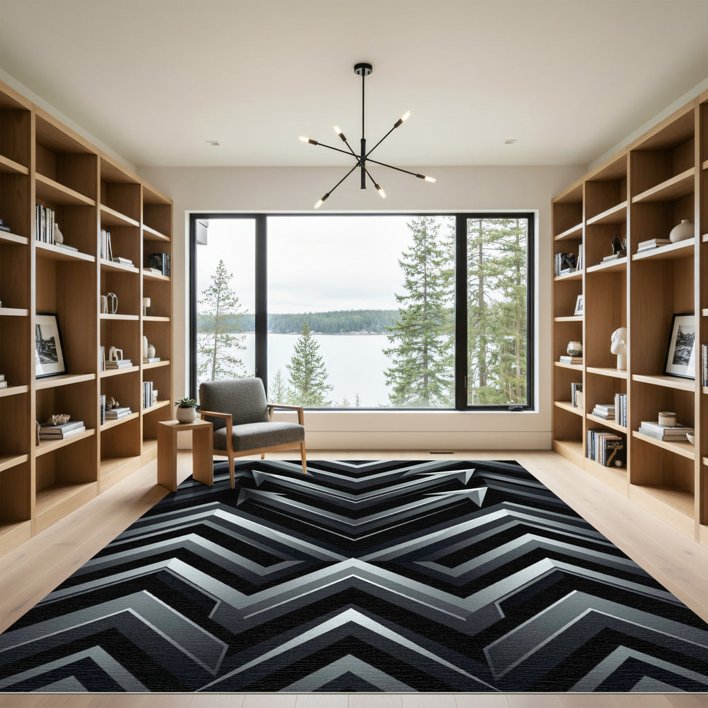 Monochromatic Metallic Arrow Chevron Rug