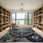 Celestial Compass Palm Navy Gold Rug