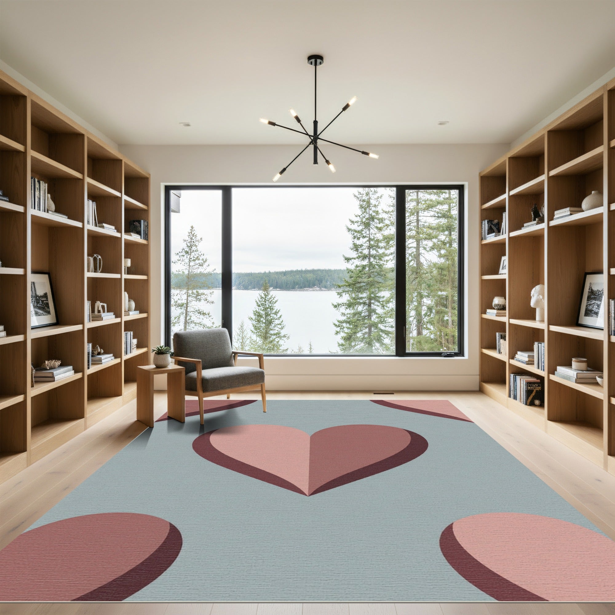 Soft Pink Heart Geometric Abstract Rug