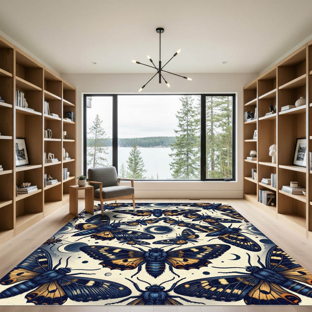 Celestial Midnight Moth Lunar Art Rug