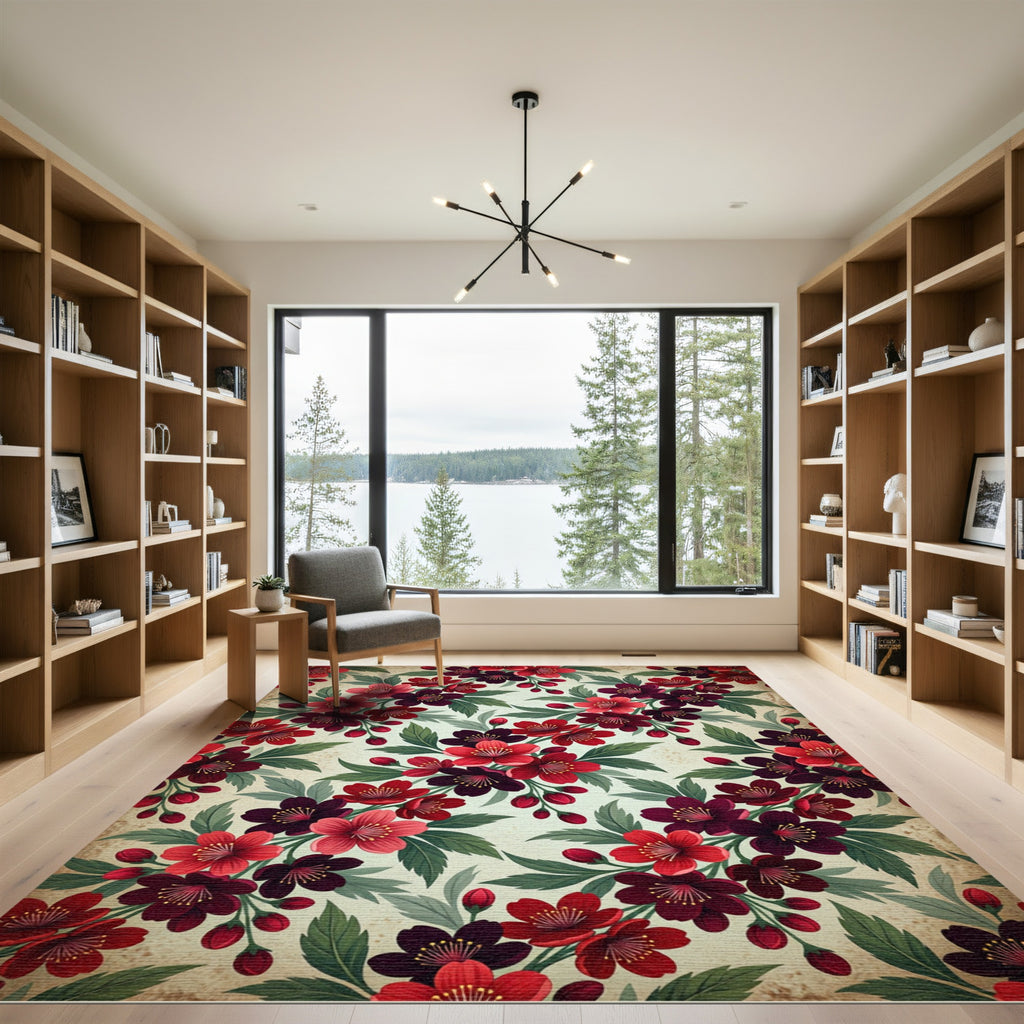 Crimson Cherry Blossom Branches Rug