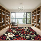 Dark Crimson Peony Botanical Flourish Rug