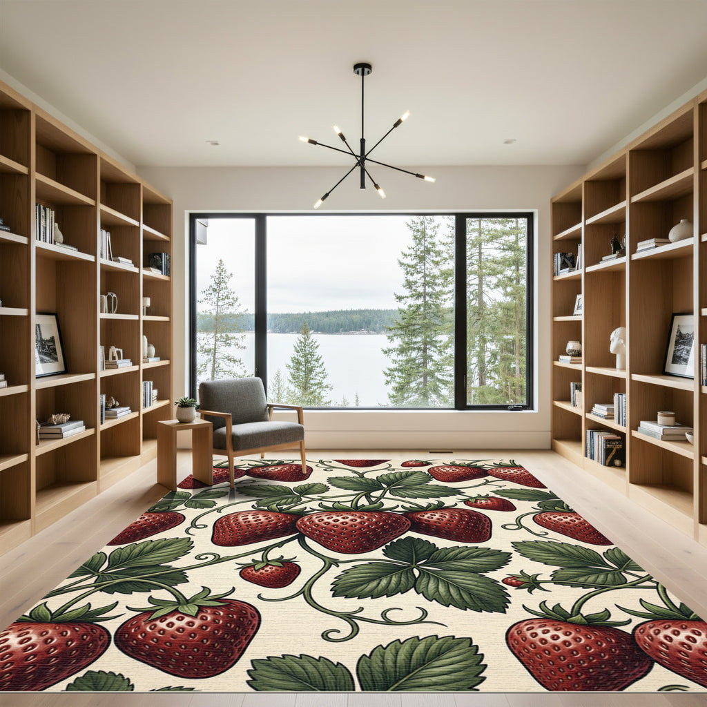 Vintage Berry Vine Botanical Illustration Rug