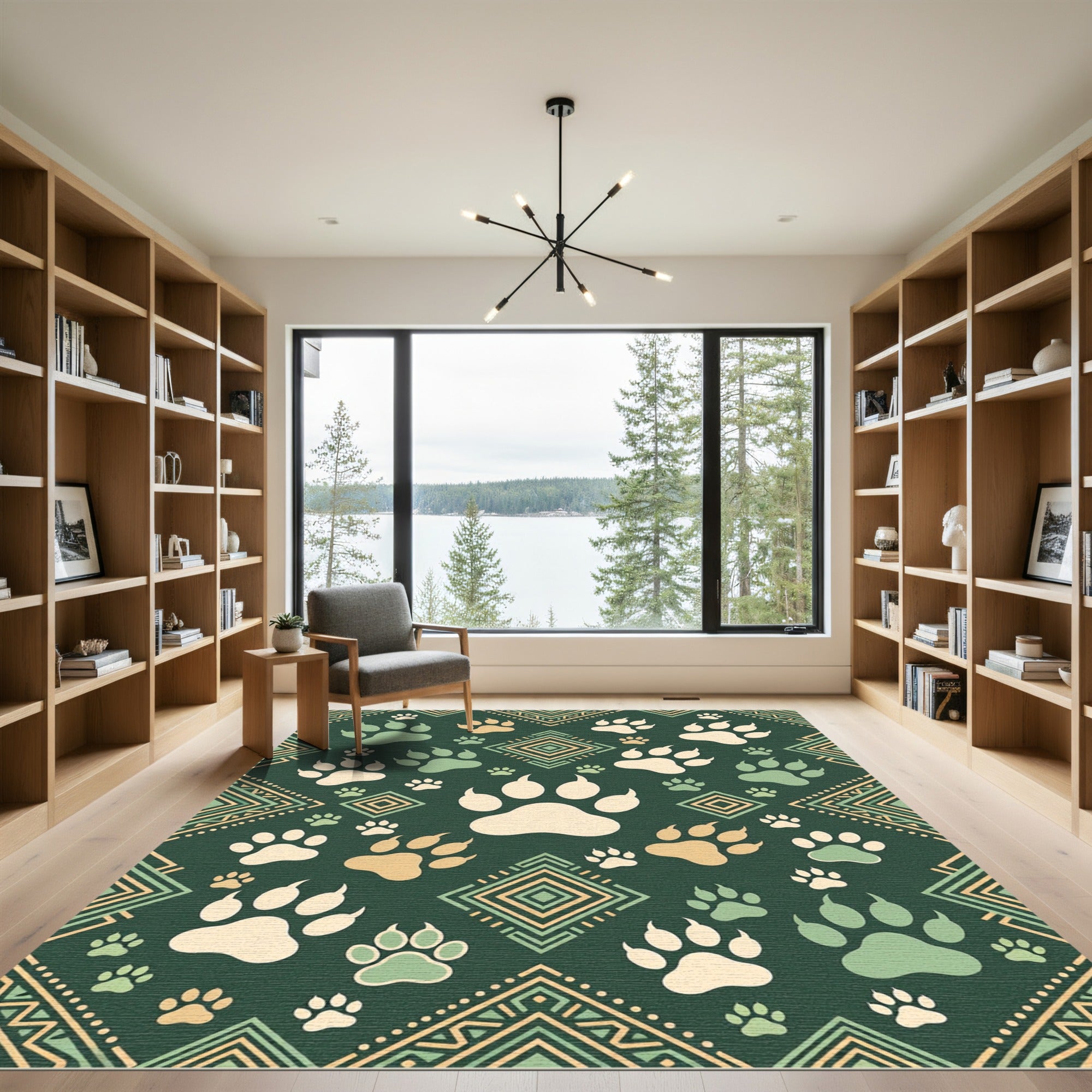 Sage Green Animal Paw Diamond Rug