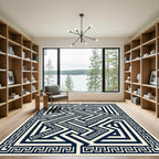 Geometric Navy Blue Greek Key Maze Rug