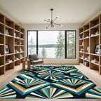 Turquoise Gold Geometric Fan Rug