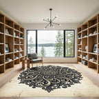 Ornate Gray Floral Mandala Rug