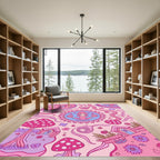 Pink Kawaii Mushroom Fairy Village Rug