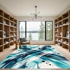 Abstract Teal Blue Ink Swirl Rug