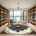 Intricate Black Lotus Damask Medallion Rug