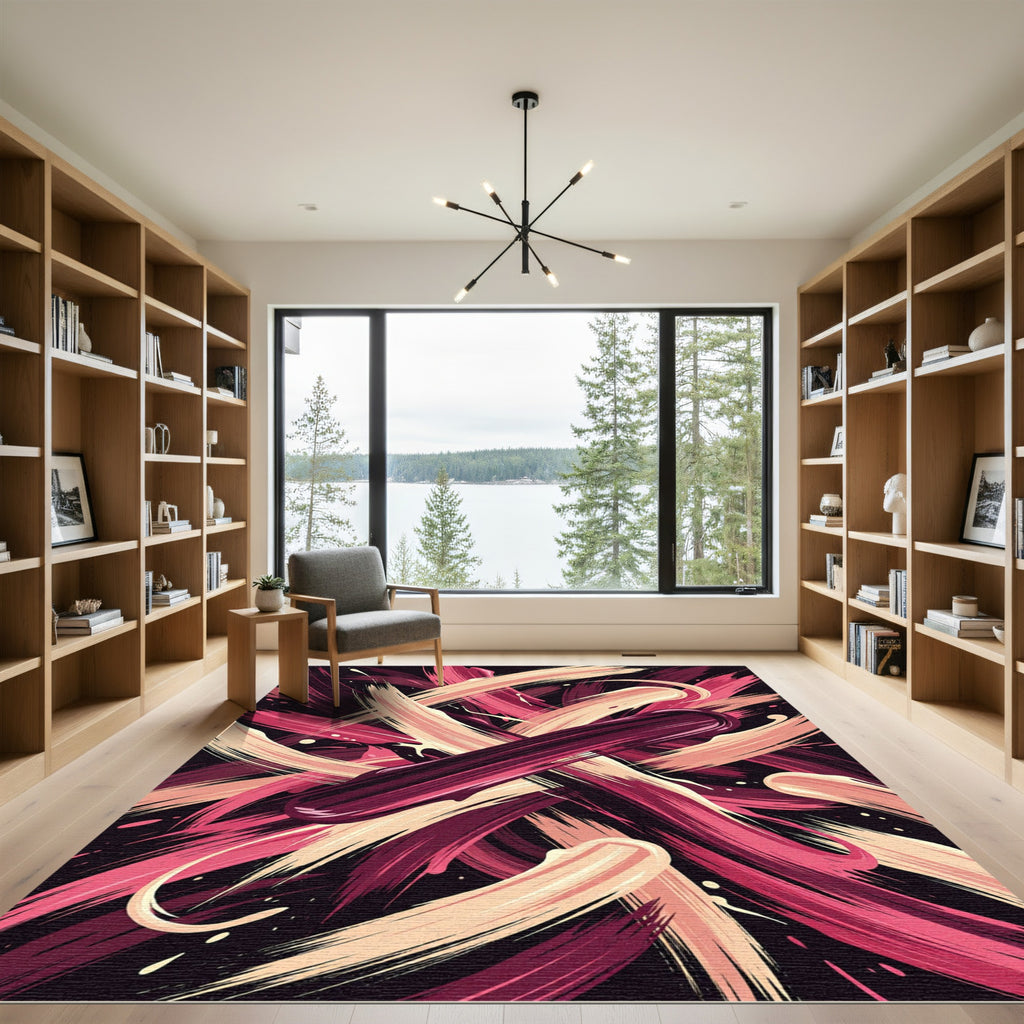 Crimson Pink Abstract Brush Stroke Rug