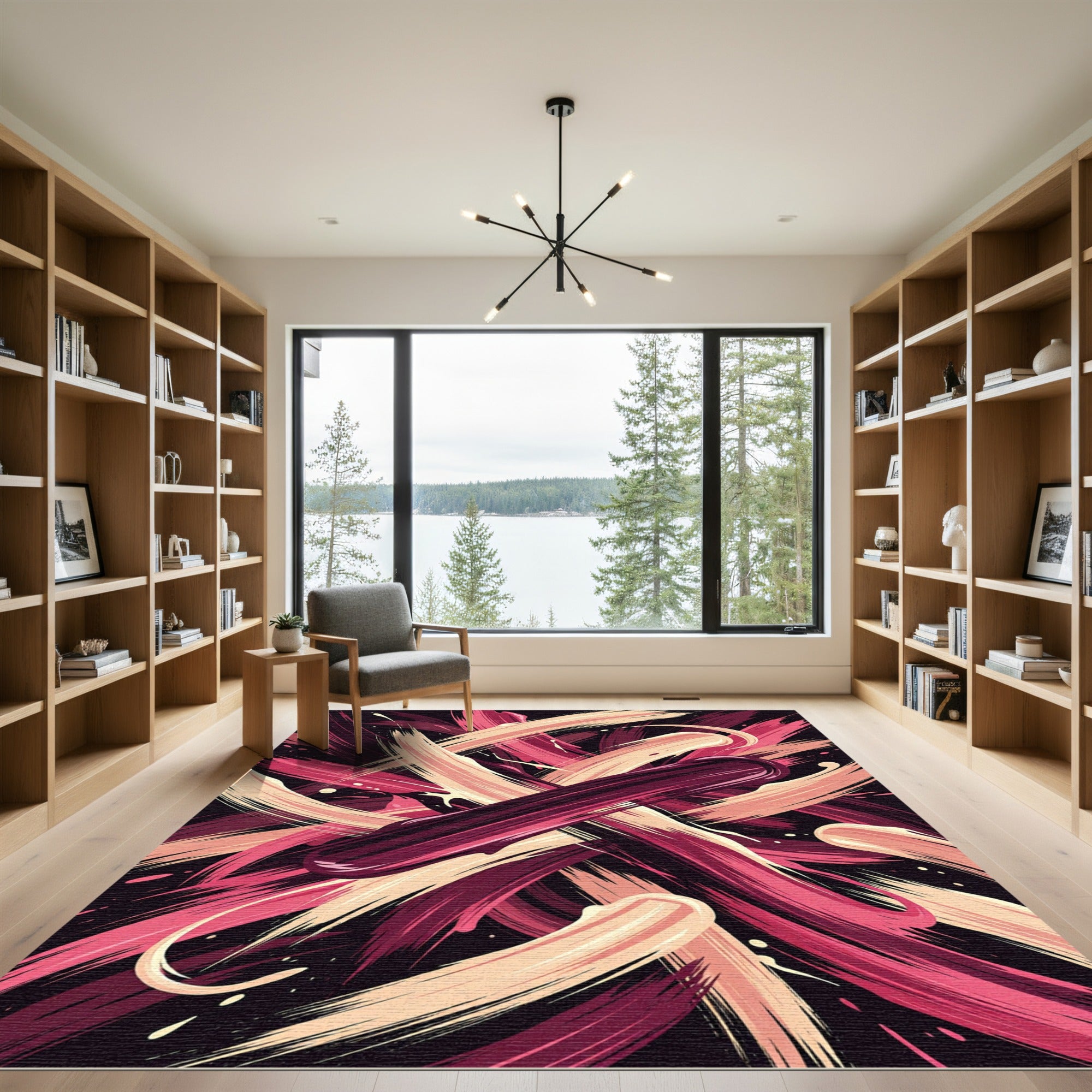 Crimson Pink Abstract Brush Stroke Rug
