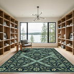 Jade Teal Floral Fish Medallion Rug