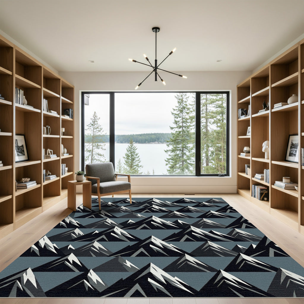 Gray Abstract Mountain Peaks Rug