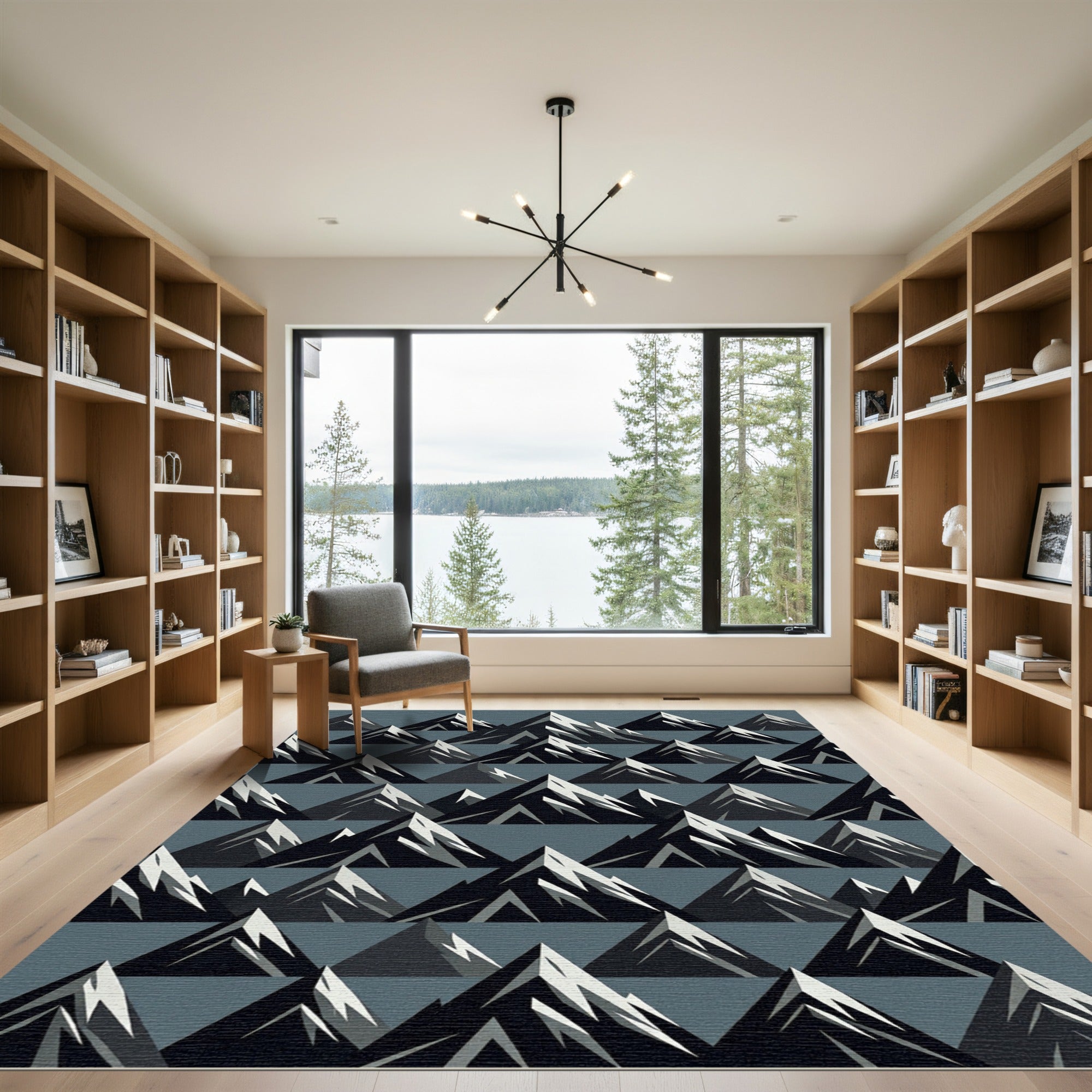 Gray Abstract Mountain Peaks Rug
