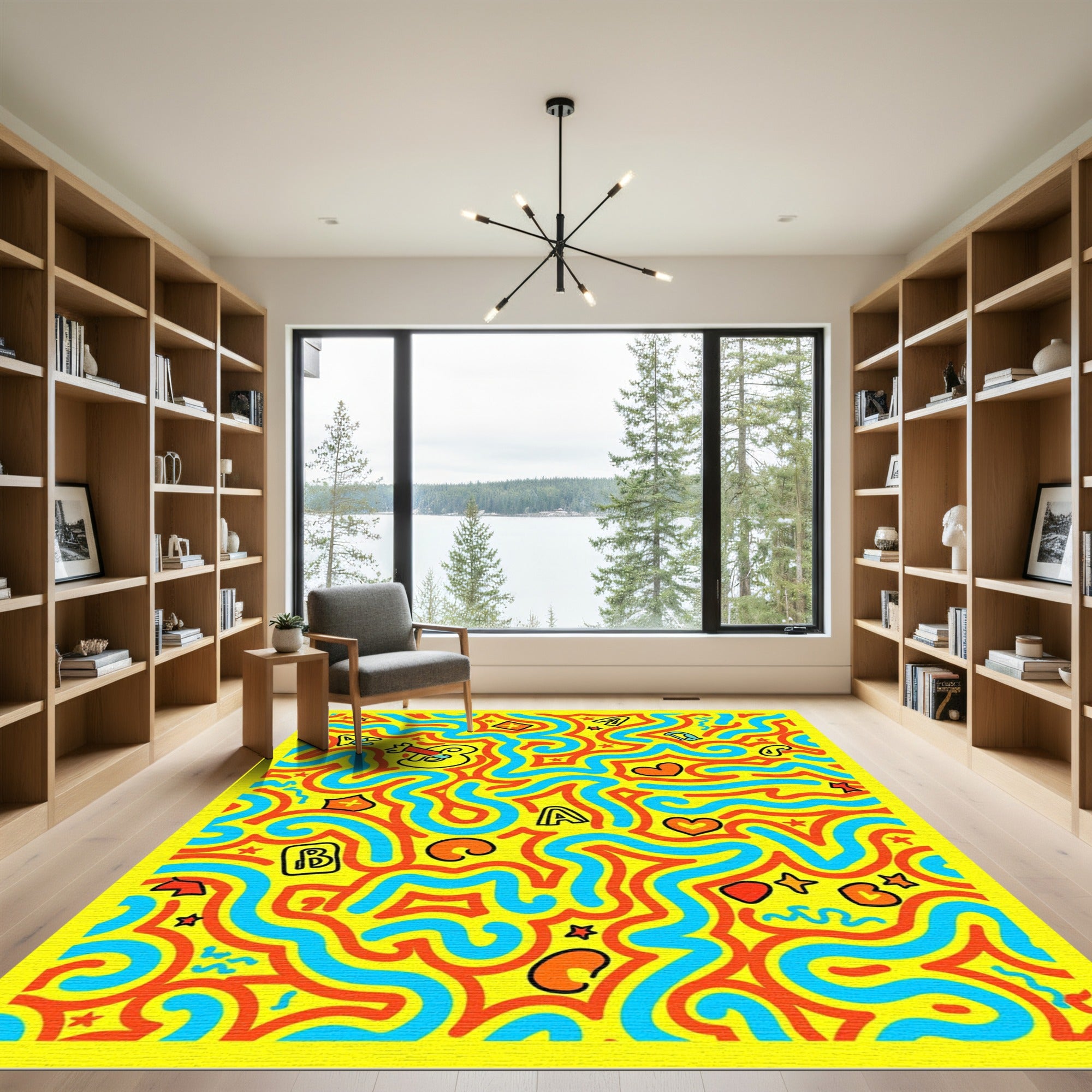 Retro Yellow Letter Abstract Swirl Rug