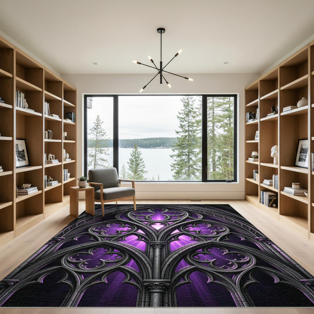 Gothic Violet Cathedral Archway Stone Rug