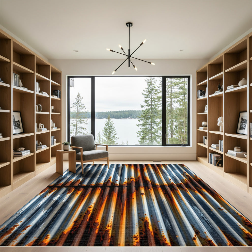 Industrial Oxidized Copper Vertical Stripe Rug