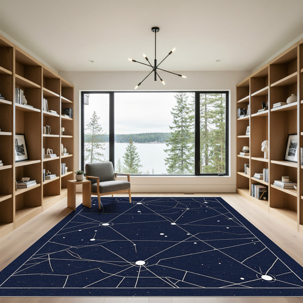 Celestial Blue Starburst Geometric Connectors Rug