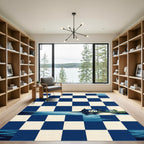 Coastal Checkerboard Navy House Landscape Rug