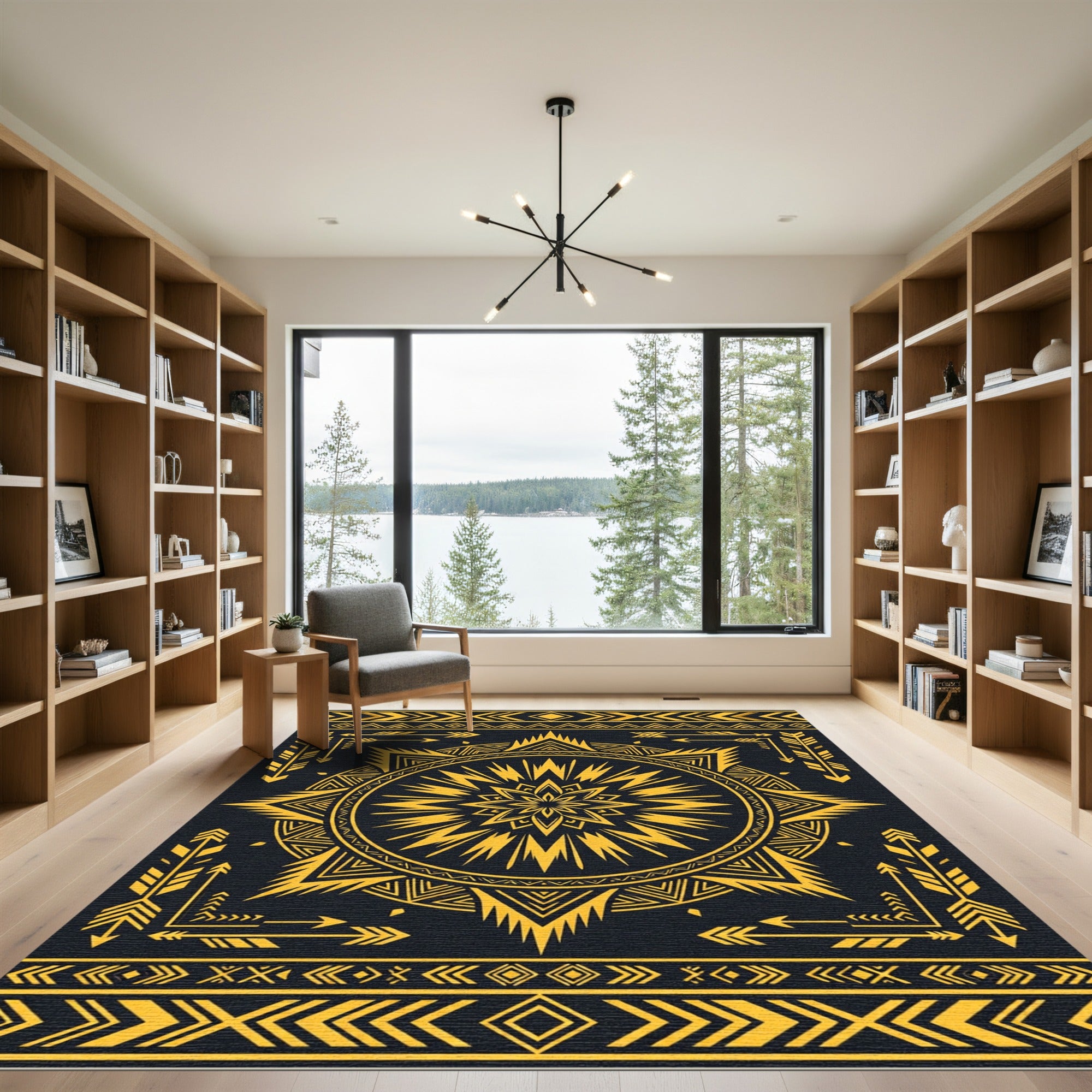 Gold Geometric Sunburst Arrow Tapestry Rug