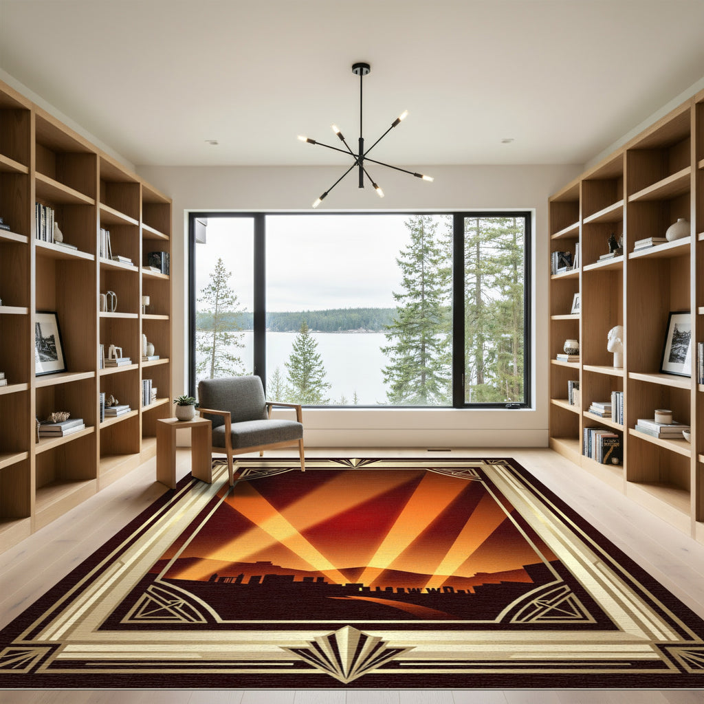 Art Deco Golden Skyline Spotlight Beam Rug