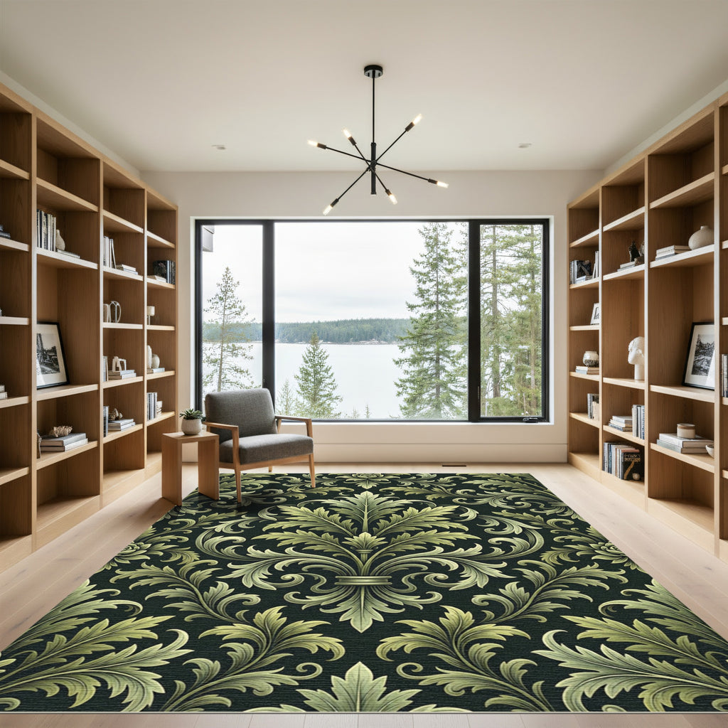Sage Green Damask Botanical Scroll Rug