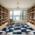 Abstract Navy Blue Checkerboard Blocks Rug