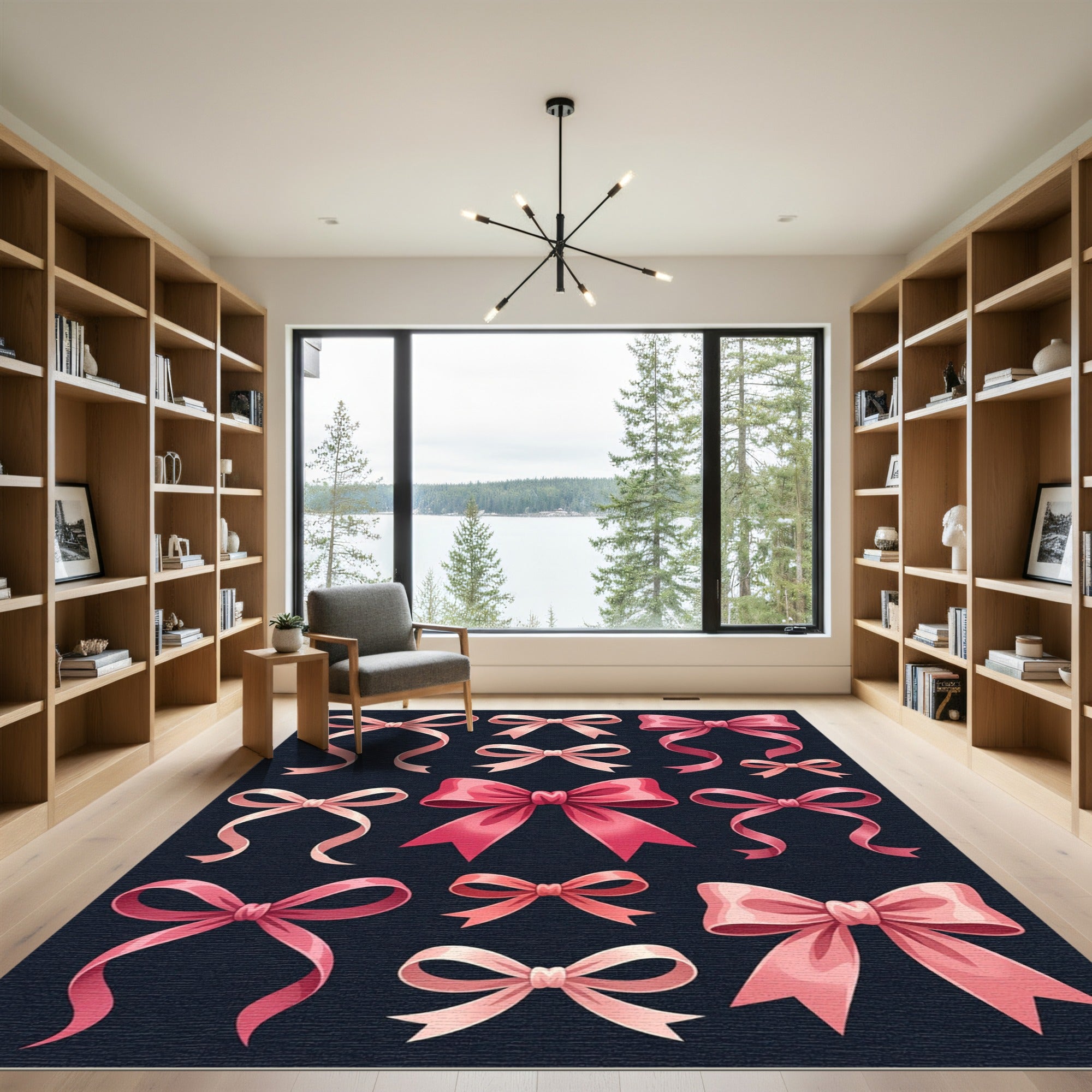 Elegant Pink Ribbon Bow Collection Rug