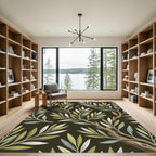 Elegant Olive Leaf Botanical Foliage Rug