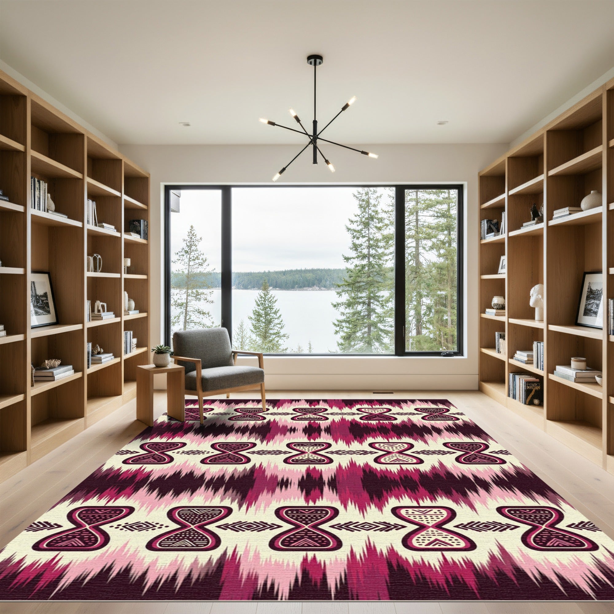 Crimson Hourglass Ikat Inspired Rug