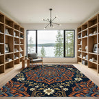 Deep Blue Orange Floral Mandala Rug