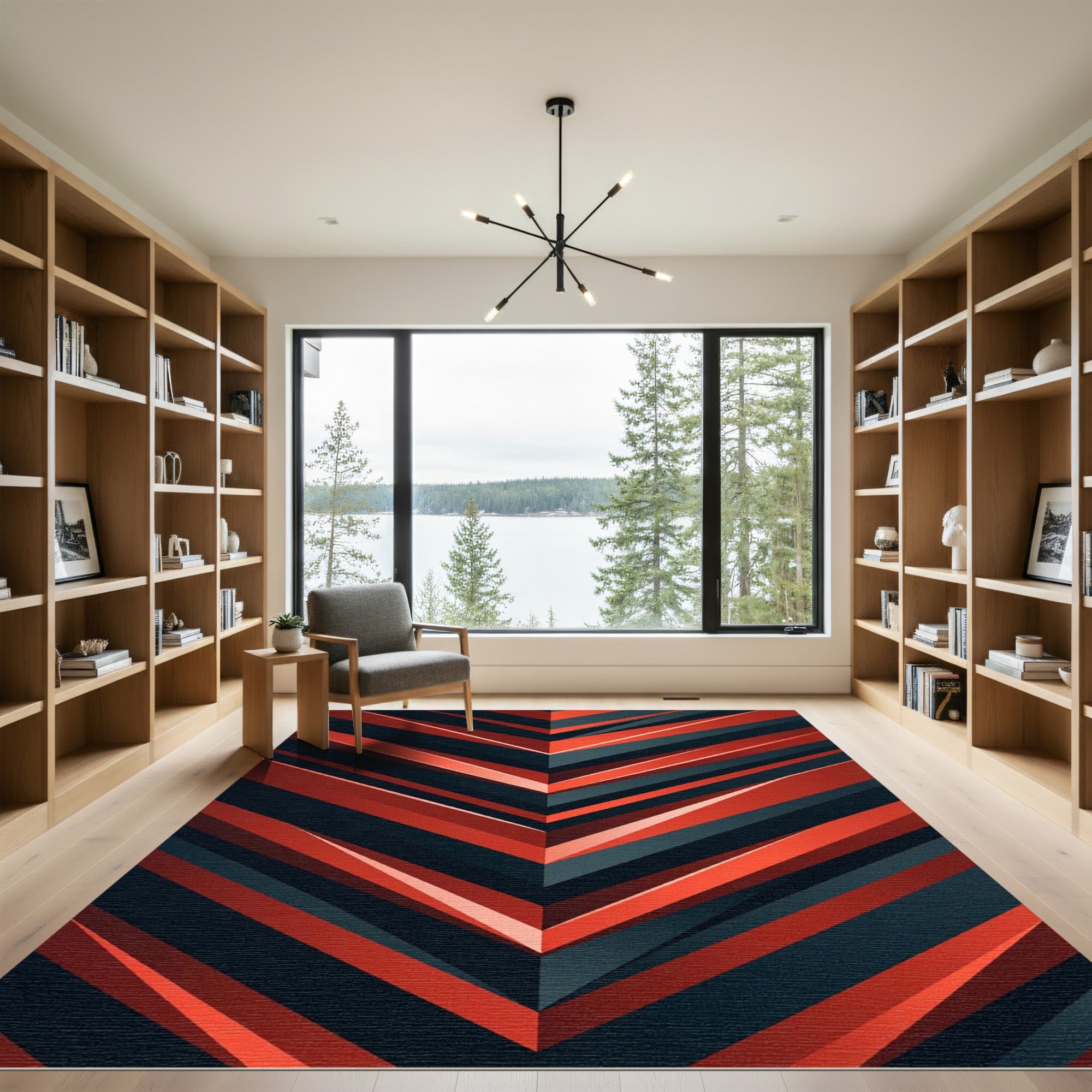Bold Red and Charcoal Geometric Chevron Rug